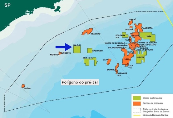 BM-S-51, localizado na Bacia de Santos, no polígono pré-sal é colocado à venda pela Petrobras BM-S-51, localizado na Bacia de Santos, no polígono pré-sal é colocado à venda pela Petrobras